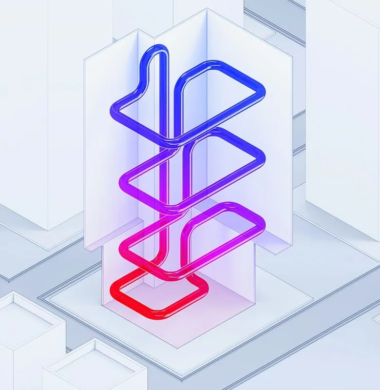 Isometric illustration of a looping pipe in gradient colour