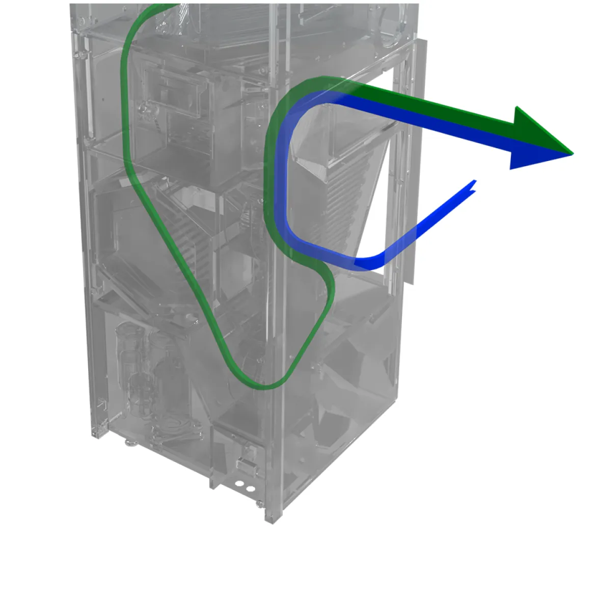 AIO Vertical Stack XL condenser — rear intake, right exhaust