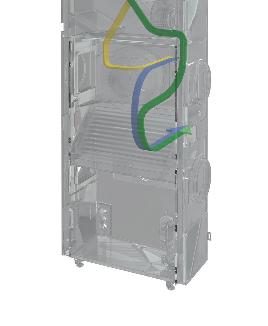 AIO Vertical Stack condenser airflow — intake rear, exhaust rear