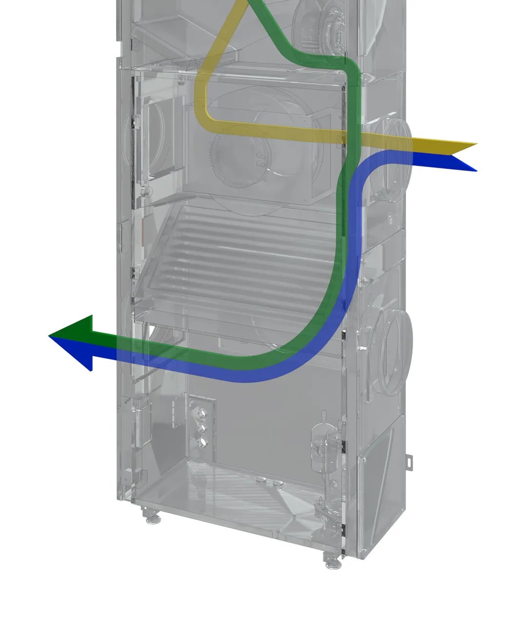 AIO Vertical Stack condenser airflow — intake right, exhaust left