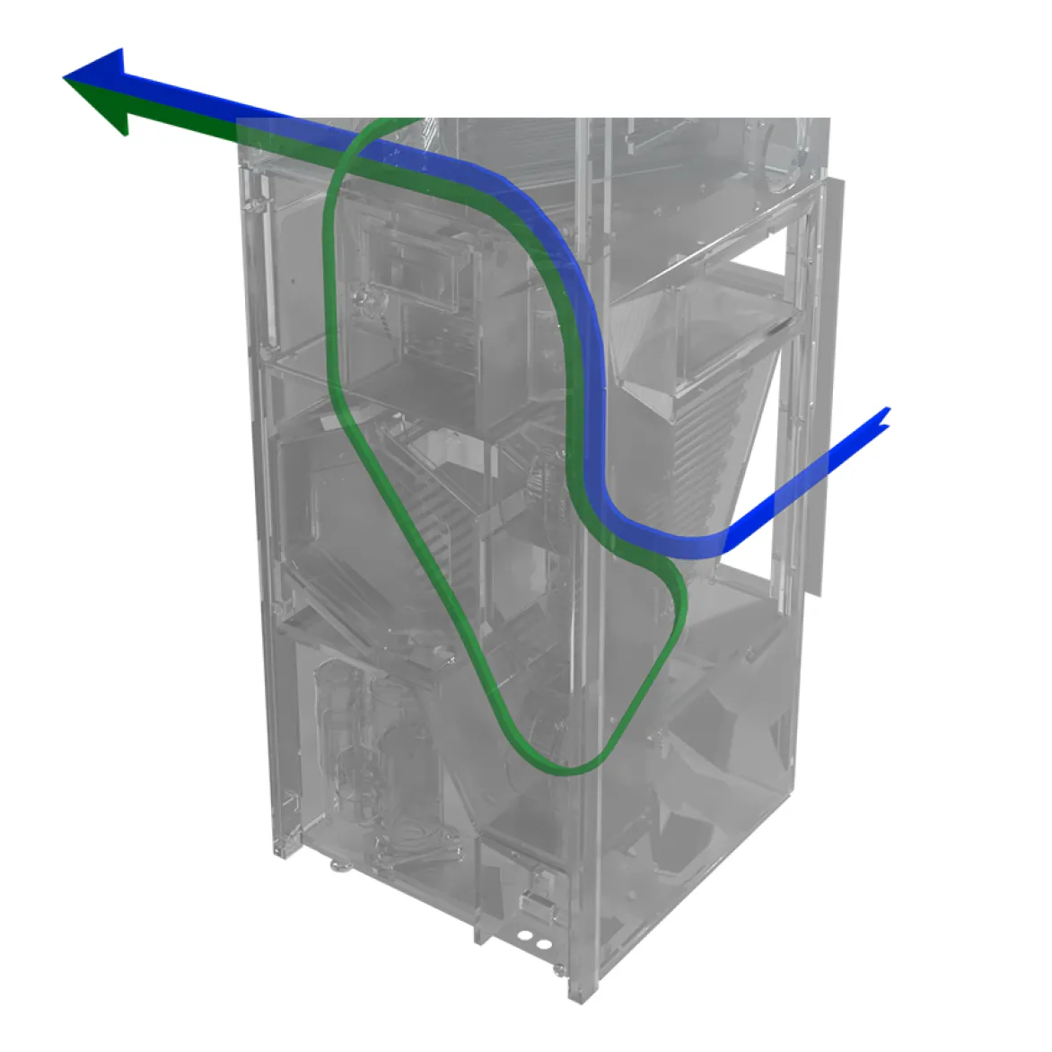 AIO Vertical Stack XL condenser — rear intake, left exhaust