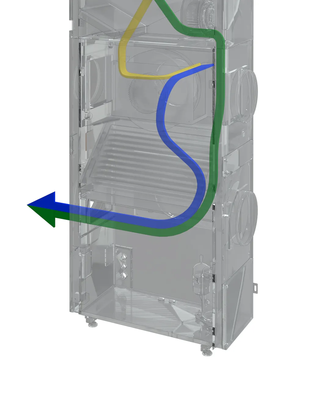 AIO Vertical Stack condenser airflow — intake rear, exhaust left