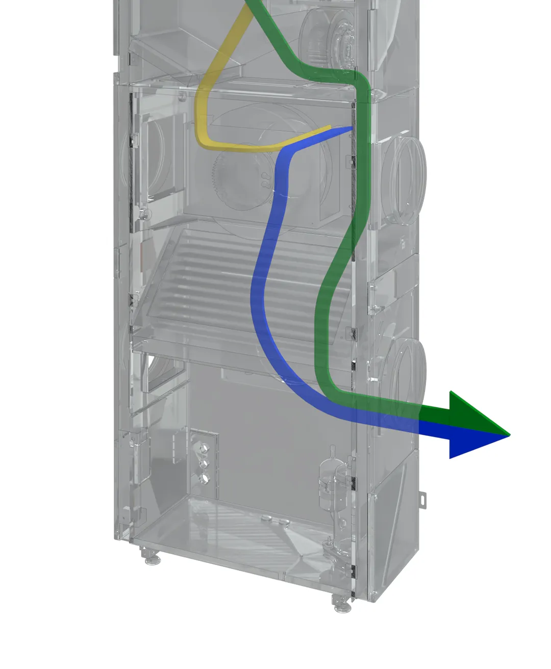 AIO Vertical Stack condenser airflow — intake rear, exhaust right