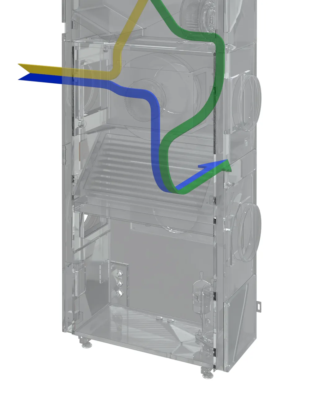 AIO Vertical Stack condenser airflow — intake left, exhaust rear