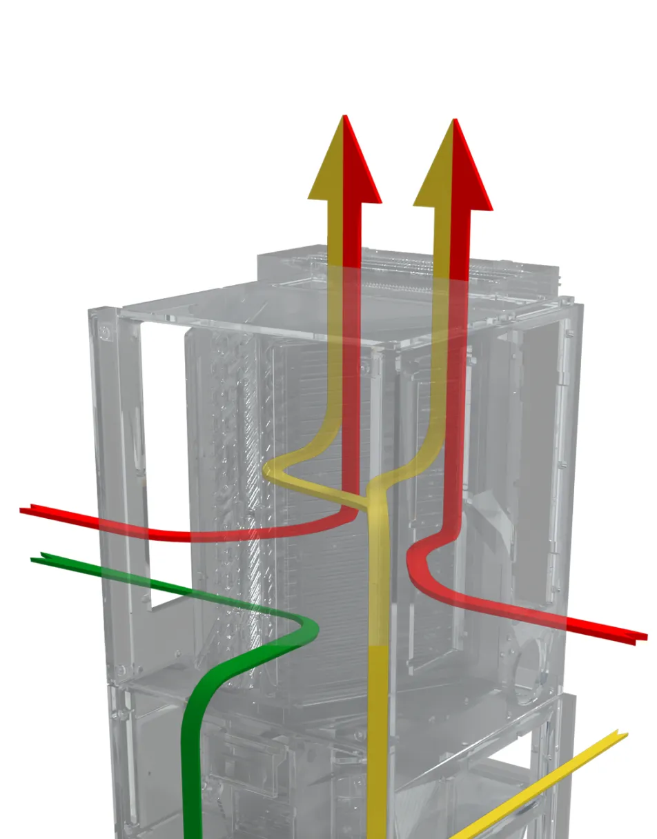 AIO Vertical Stack XL fan coil — top supply, side returns, stale air left