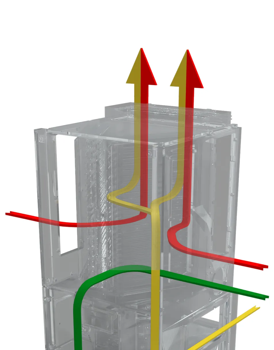 AIO Vertical Stack XL fan coil — top supply, side returns, stale air right