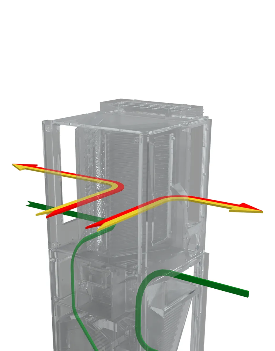 AIO Vertical Stack XL fan coil — side supplies, front return, stale air left