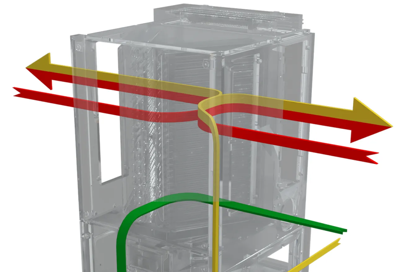 AIO Vertical Stack XL fan coil — side supplies, side returns, stale air right