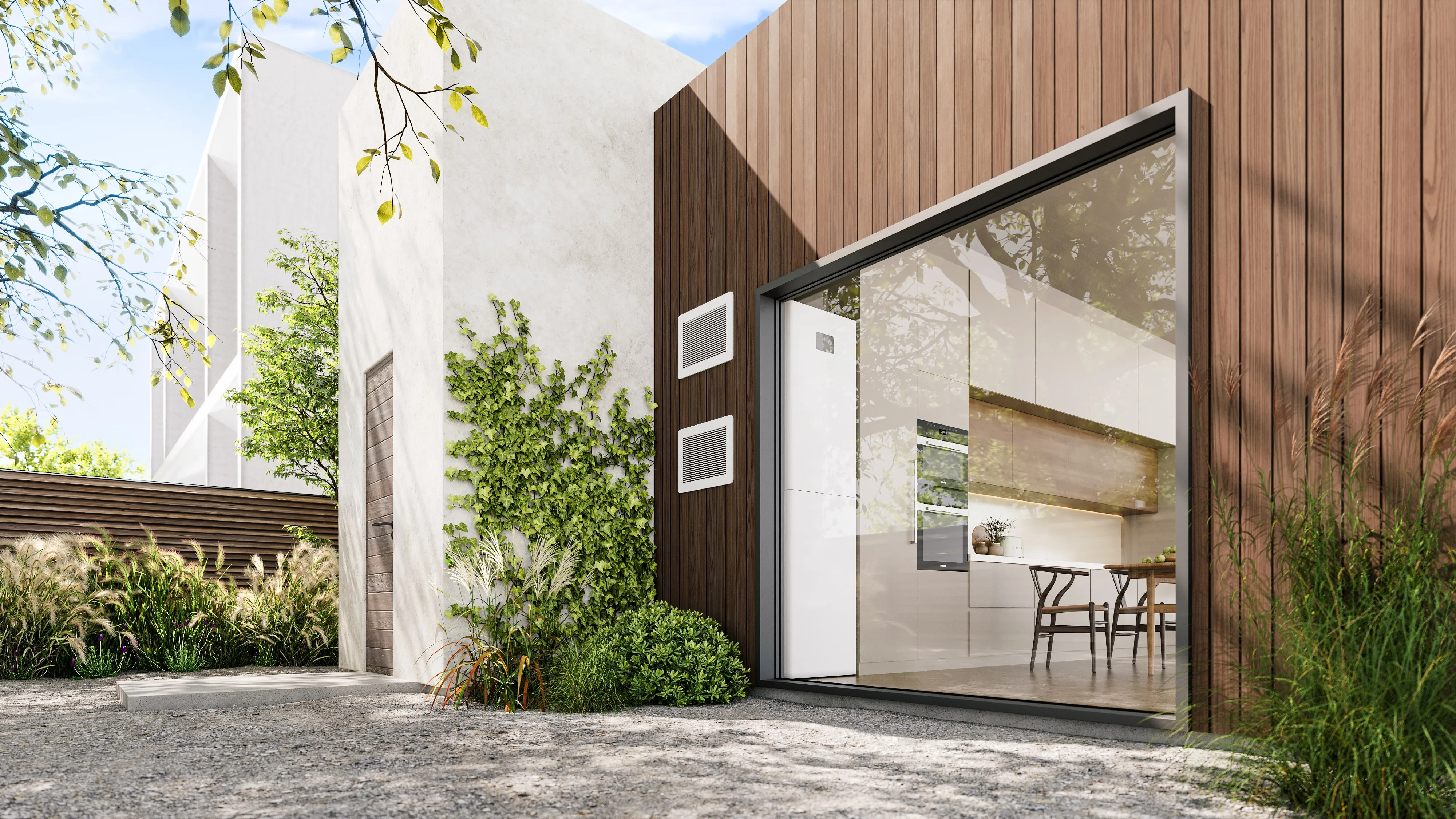 A new-construction interior served by a split system