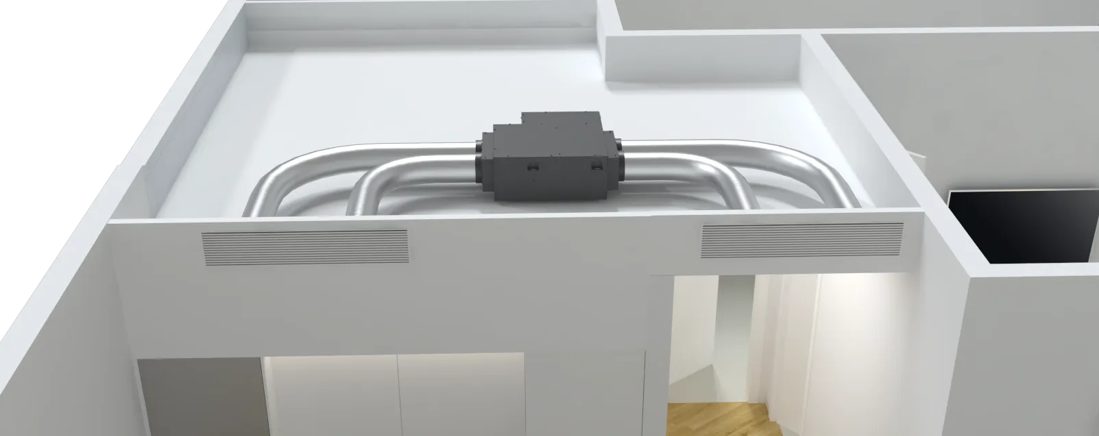 LOOP Ceiling Ducted unit installed above a ceiling
