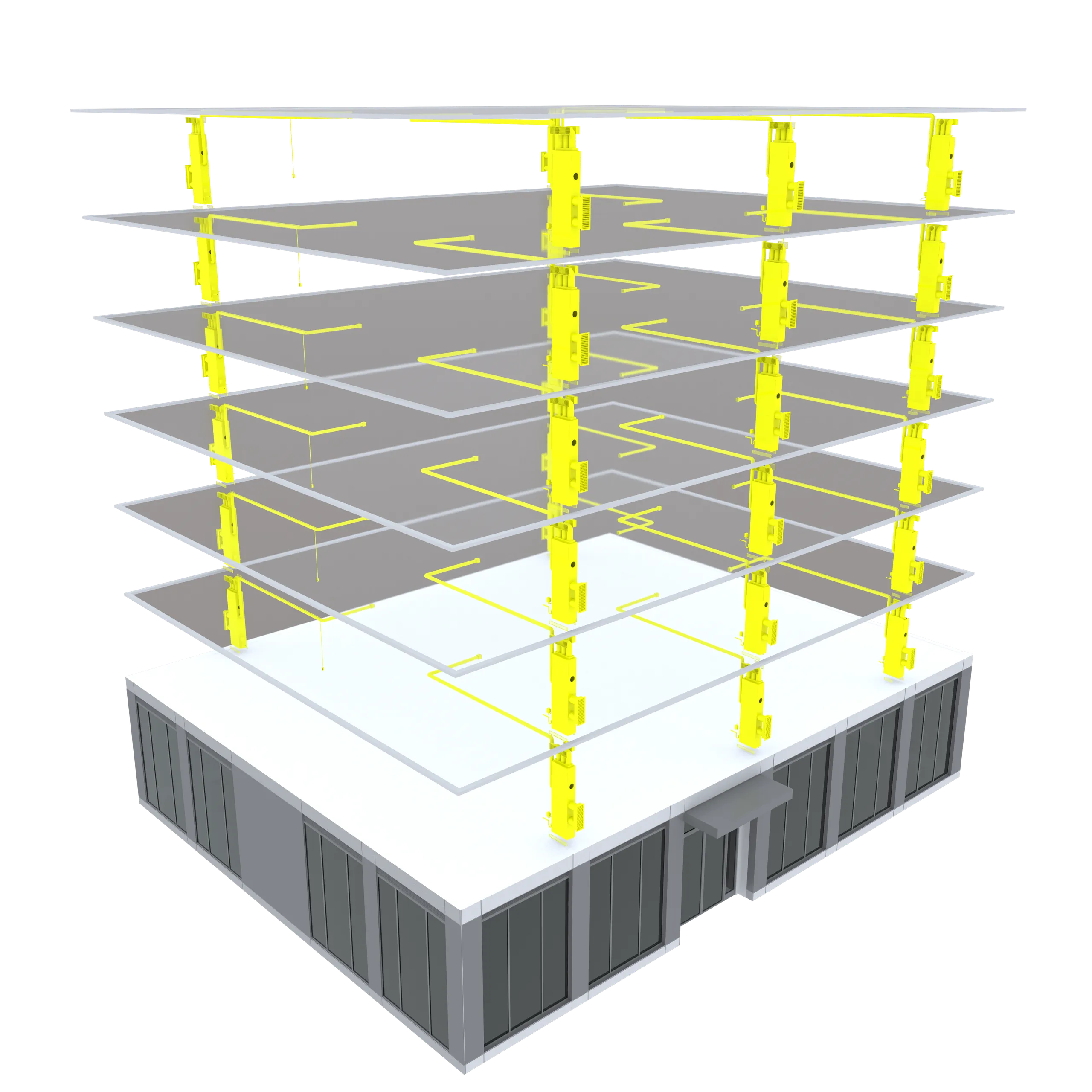 Isometric diagram of a building served by AIO units