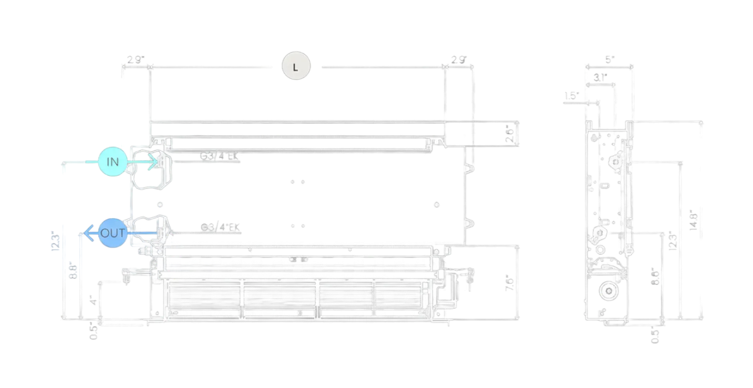 OSMO Recessed Wall low-version dimensioned drawing