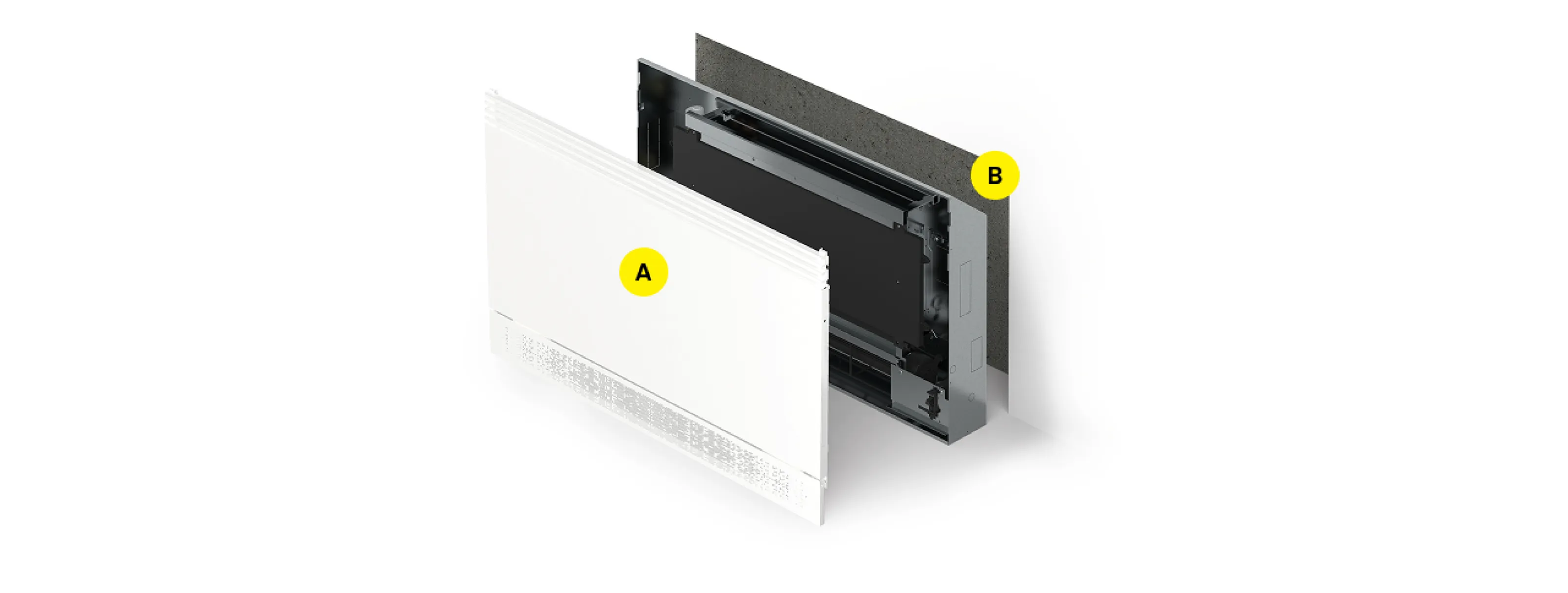 OSMO Recessed Wall Plaster Frame cutaway showing the aesthetic panel and steel casing